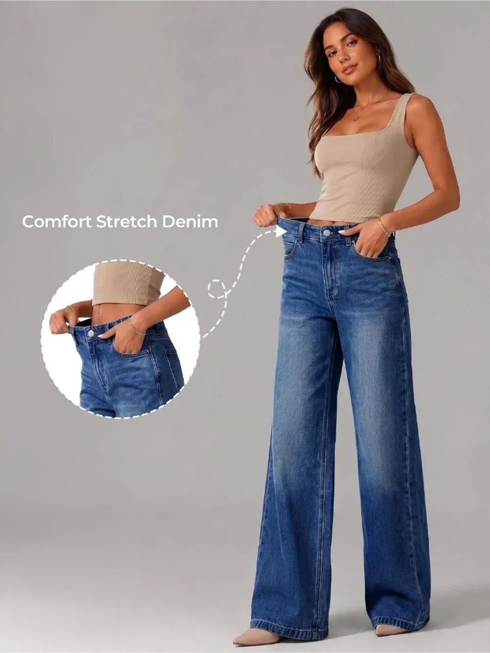 Women's Classic Blue Denim Y2k Straight Leg Button Zip High Waisted Baggy Jean